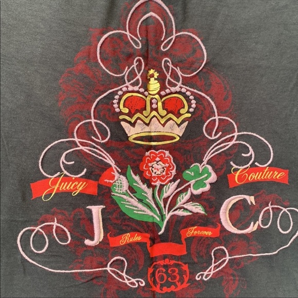 Juicy Couture charcoal grey t-shirt, size S, design chest/back, puffy shoulder - Picture 6 of 10